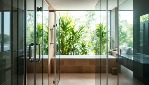 Showcase of stylish shower doors uk in a contemporary bathroom with elegant fixtures.