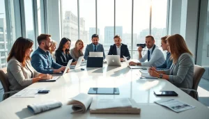 Tampa Free Press reporters collaborating in a modern newsroom.