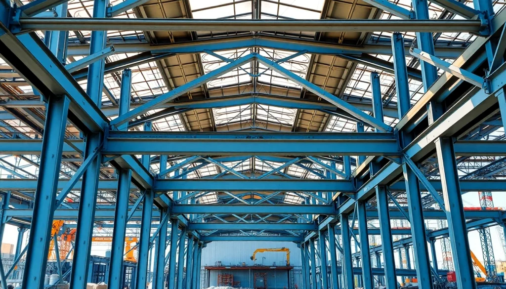 Illustrative steel structure design showcasing detailed construction elements in a vibrant industrial setting.