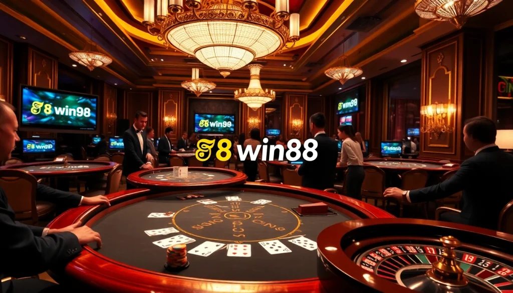 Players engaging in blackjack at 98win98 casino, showcasing excitement and high stakes in a luxurious setting.