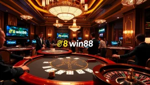 Players engaging in blackjack at 98win98 casino, showcasing excitement and high stakes in a luxurious setting.