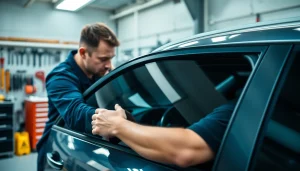 Apply window tint near me with a professional installer showcasing quality service.