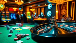Experience the thrill of the hidden wiki onion at a luxurious casino table, showcasing poker and roulette.
