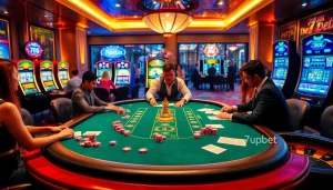 Experience the thrill of gambling at a luxurious table featuring 7upbet, exciting poker gameplay, and vibrant casino elements.