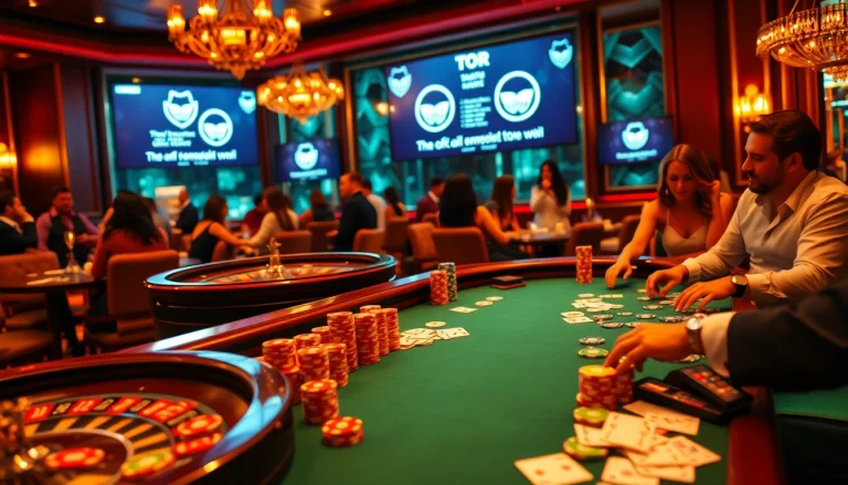 The official hidden wiki reveals thrilling strategies at a luxurious poker table in a vibrant casino.