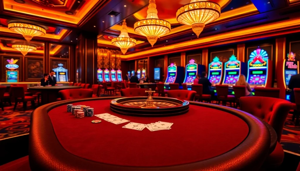 GO8-themed poker table in a luxurious casino featuring high-stakes chips and cards.