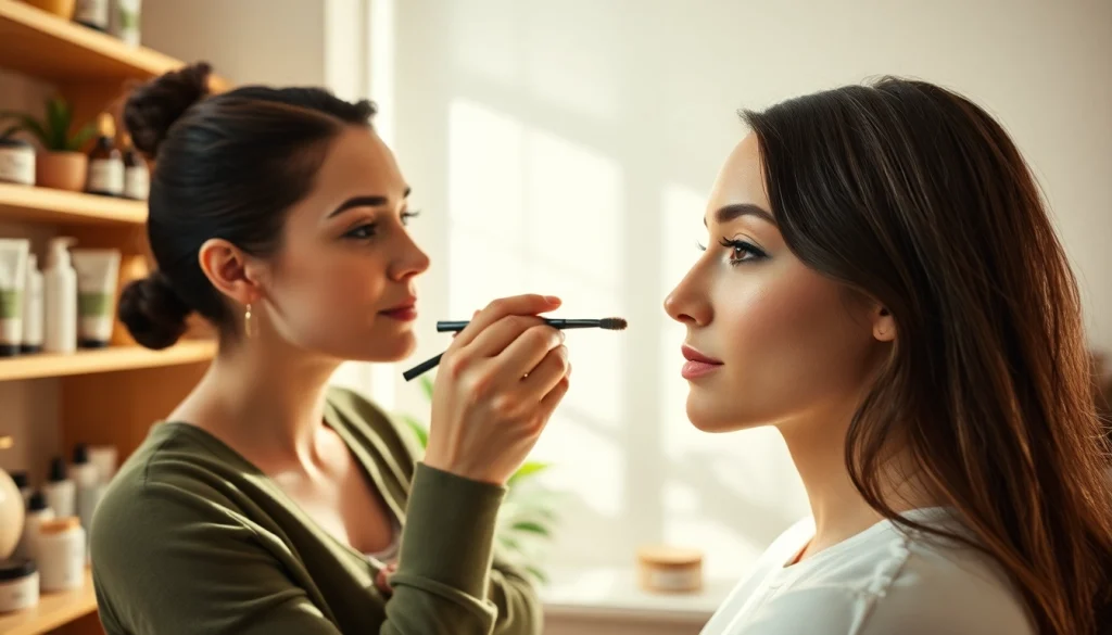 Naudojant ekologiška kosmetika, makiažo menininkas puošia modelį natūraliai