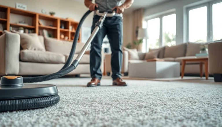 Expert carpet cleaning lincoln ca technician working on a spotless carpet in a well-lit living room.