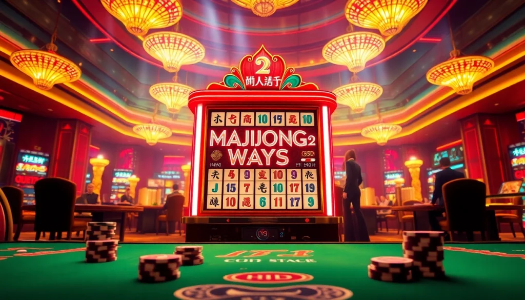 Pemain menikmati permainan slot Mahjong Ways 2 di tengah suasana kasino yang dinamis.