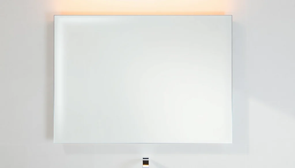 Admire an elegant bathroom mirror with integrated lighting, enhancing modern bathroom aesthetics.