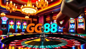 Experience excitement at GG88 with chips and cards on a roulette table in a vibrant casino.