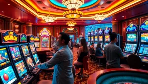 Rasakan sensasi permainan slot pulsa di kasino mewah dengan mesin slot yang berwarna-warni.