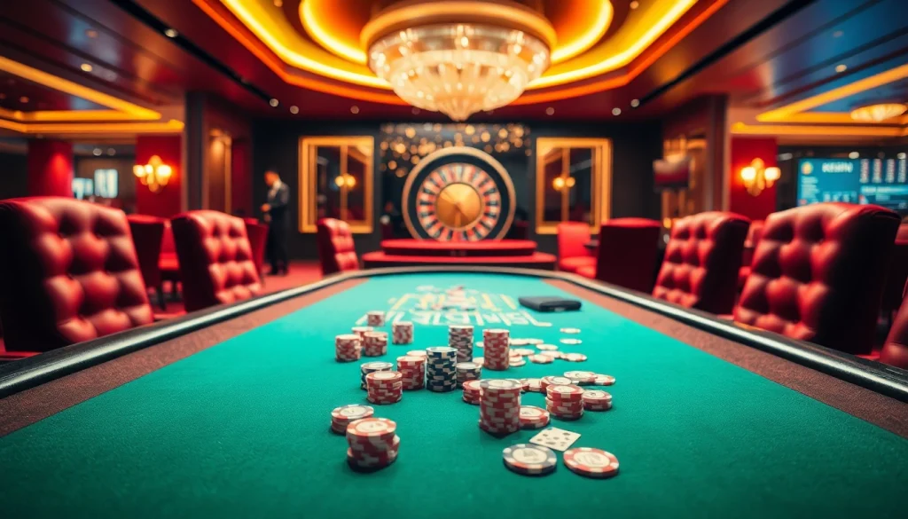 Experience the thrill of kkwin vip at an elegant casino poker table with vibrant décor.