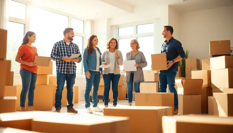 Moving Experts helping clients efficiently manage their relocation process in a bright living room.