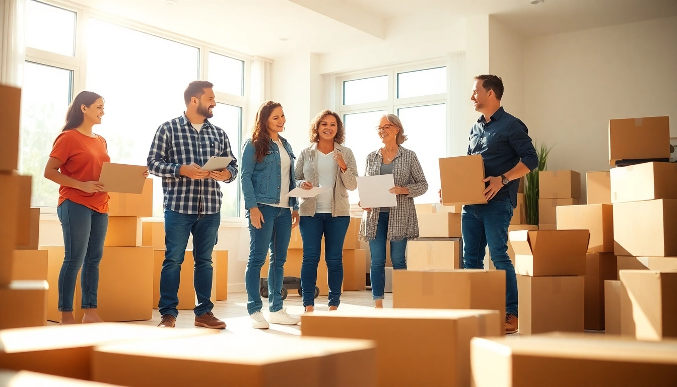 Moving Experts helping clients efficiently manage their relocation process in a bright living room.