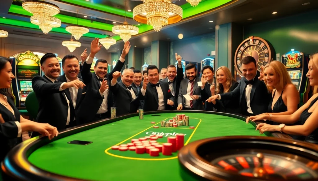 Engaged players at an Onicplay casino poker table enjoying a thrilling game.