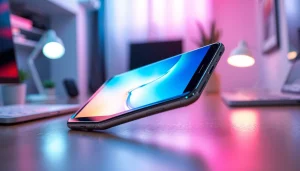 The Samsung S8 smartphone: a modern tech marvel with a vibrant display, showcasing its sleek design.