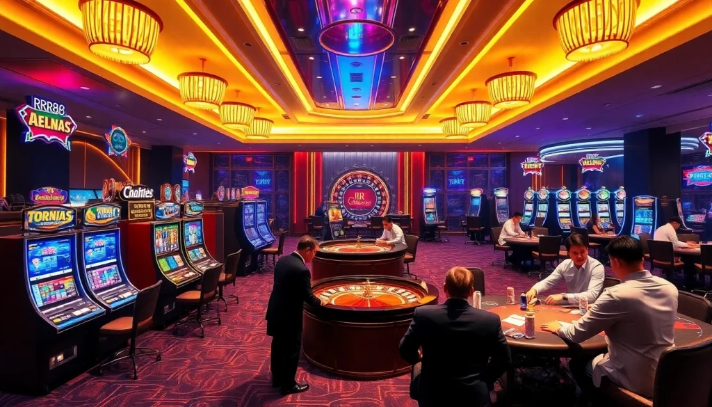 Players enjoying a thrilling game at RR88 casino with vibrant designs and engaging atmosphere.