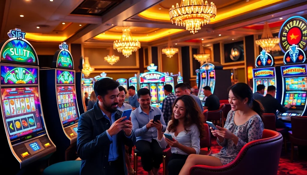 Players engaged in exciting slot games with minimal deposit of 5k, showcasing a vibrant casino atmosphere.