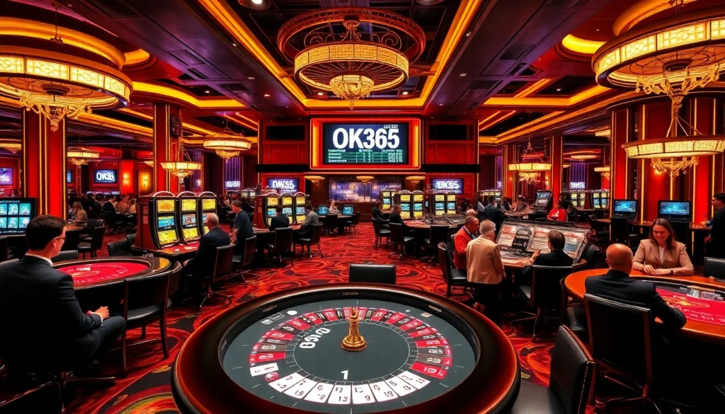 Players enjoying a thrilling gaming experience at OK365's luxurious casino tables.