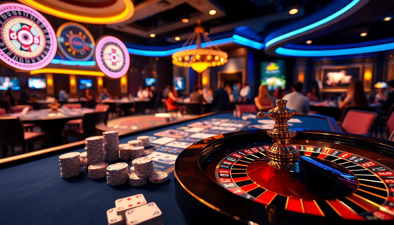 Gambling excitement at a luxury casino table with kpi4d poker chips and cards.