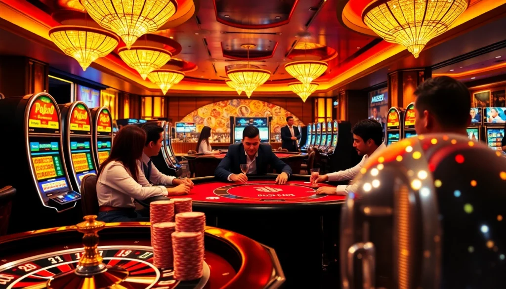 Experience high-stakes gaming at af88.com with vibrant casino scenes and exciting poker tables.