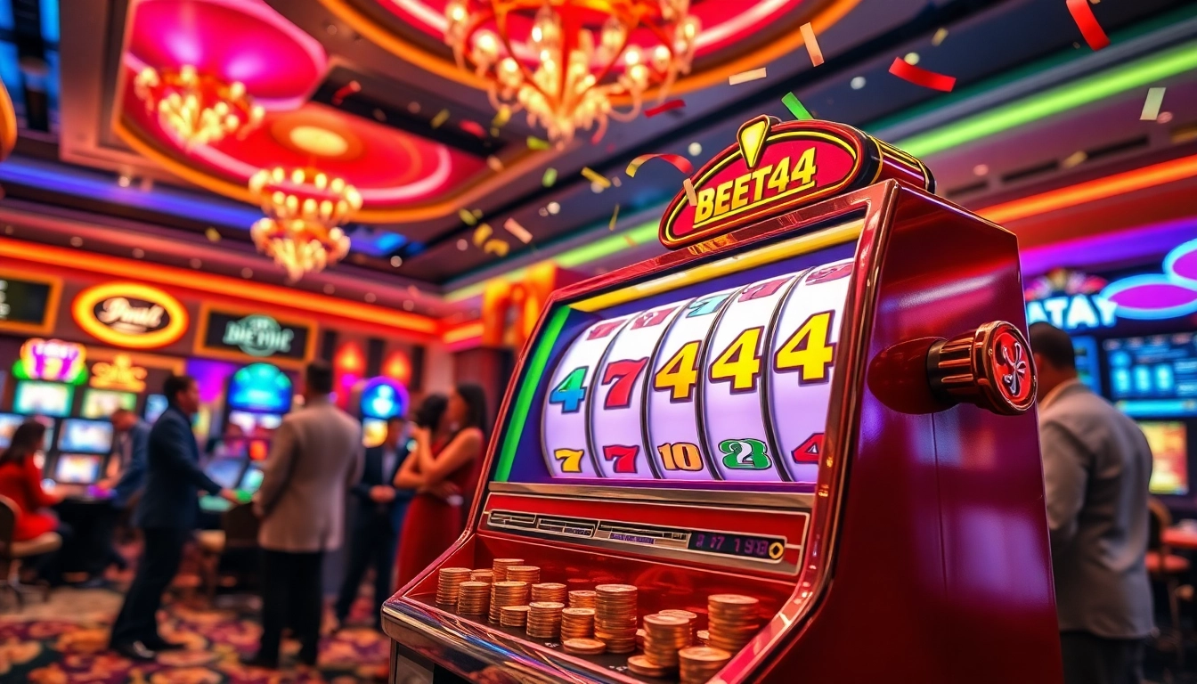 Spin the vibrant ibet44 slot with excitement in a lively casino environment.
