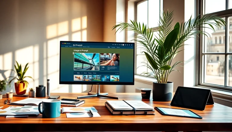 Image to prompt generator interface displayed on a modern workspace desk.