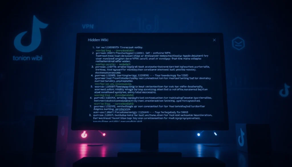Explore the hidden wiki tor services inside a digital interface on the dark web.
