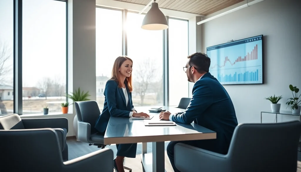 Profesjonalna księgowa Marzena Owczarzak doradza klientowi w nowoczesnym biurze w Mieście Poznań.