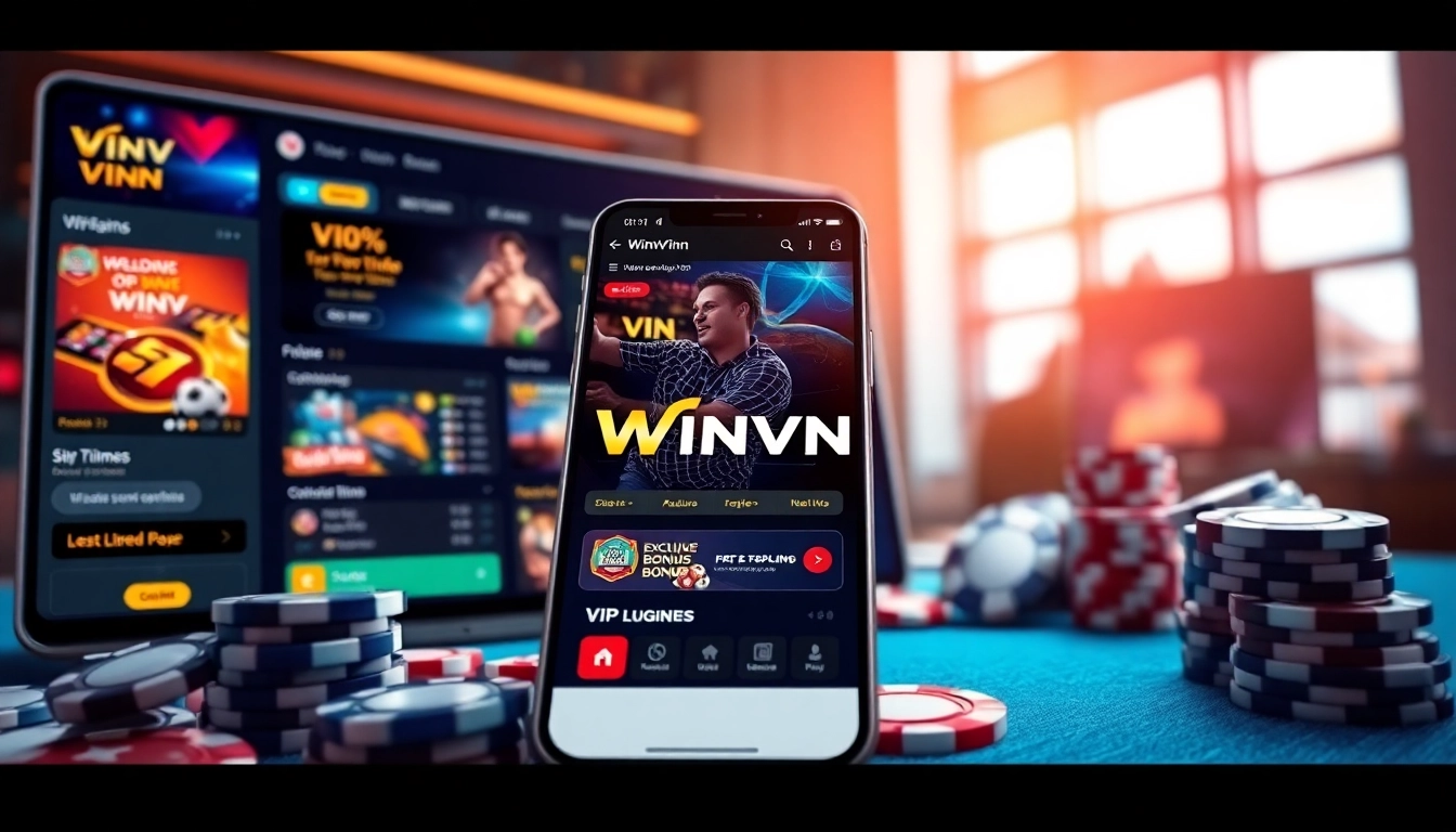 Winvn vip online gambling interface with vibrant graphics and secure app features.