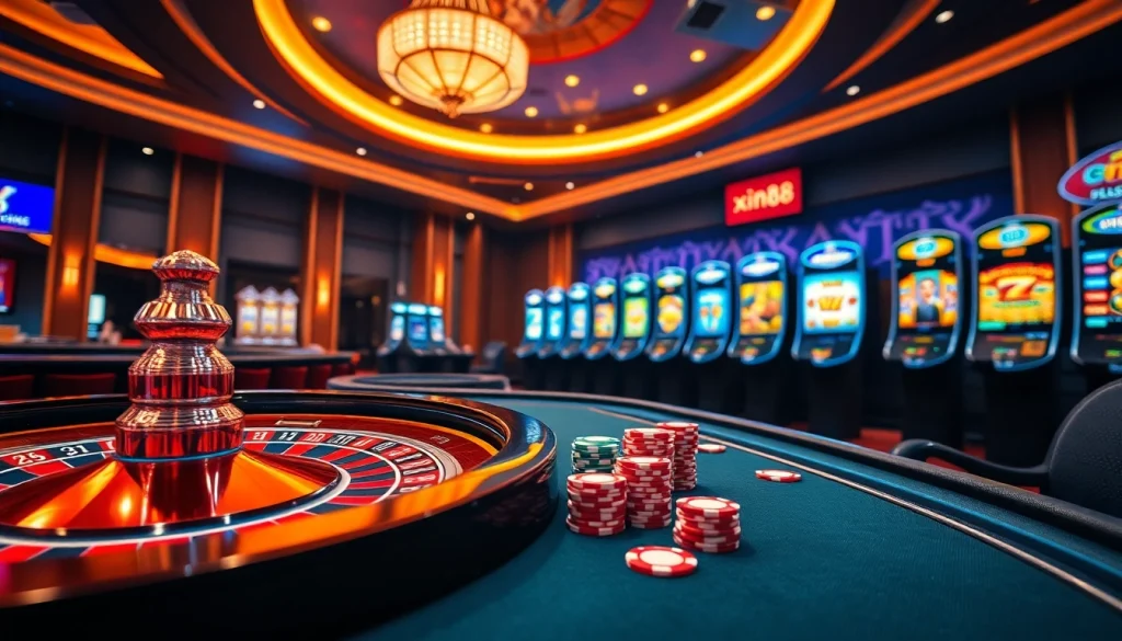Join the excitement at xin88 with vibrant poker chips and roulette wheels.