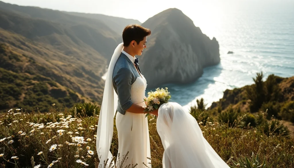 Capture of a Big Sur wedding photographer documenting a couple's intimate ceremony with cliffs and ocean.