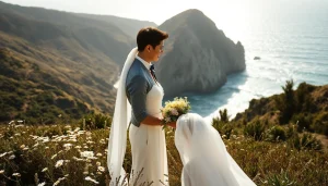 Capture of a Big Sur wedding photographer documenting a couple's intimate ceremony with cliffs and ocean.