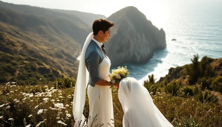 Capture of a Big Sur wedding photographer documenting a couple's intimate ceremony with cliffs and ocean.