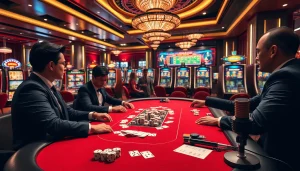 Players enjoying high-stakes poker with MV 88 microphone for dynamic sound capture in a vibrant casino setting