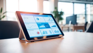 Engaging Brightet interface on a sleek device within a modern office workspace.