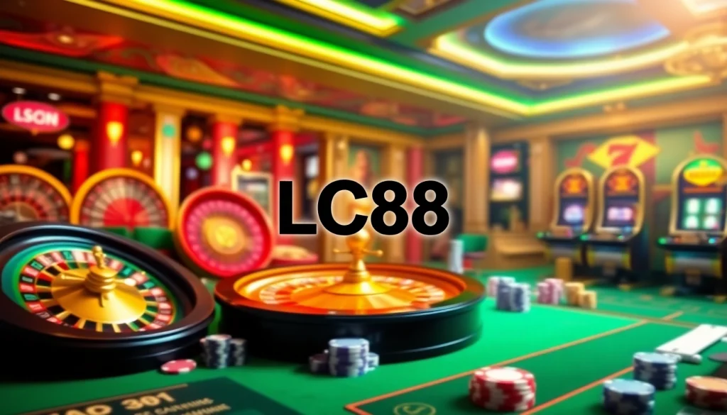 Experience vibrant online gambling excitement with LC88's engaging interface showcasing casino elements.