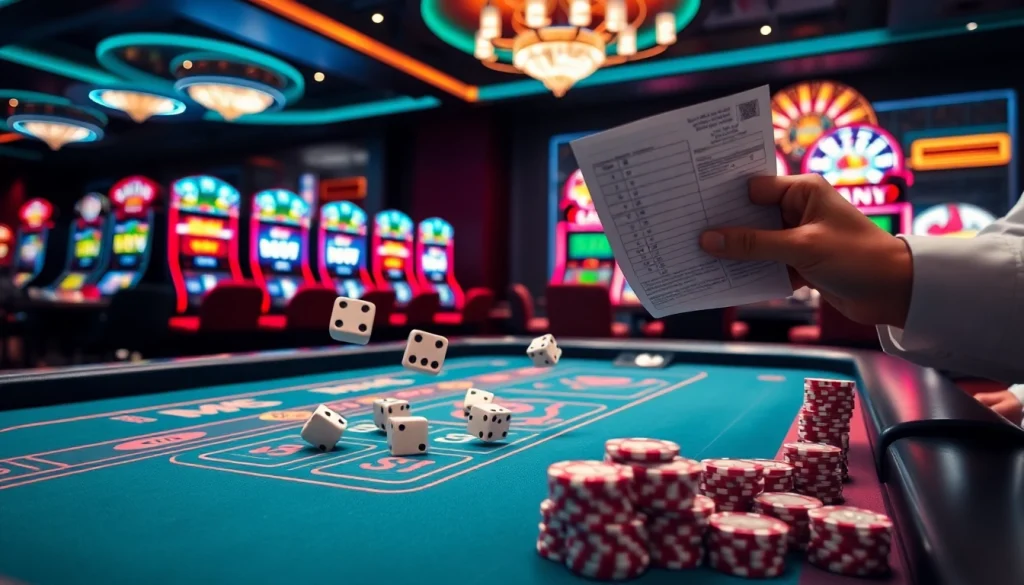 Experience the excitement of Tài Xỉu MD5 com with vibrant casino visuals of dice rolling and competitive play.