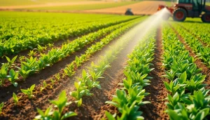 Efficient land irrigation system providing essential water to crops in a vibrant agricultural setting.
