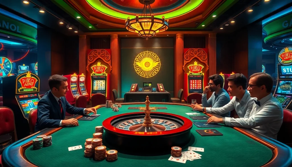 Engaging gameplay at MM88 online casino with vibrant tables, poker chips, and professional players.