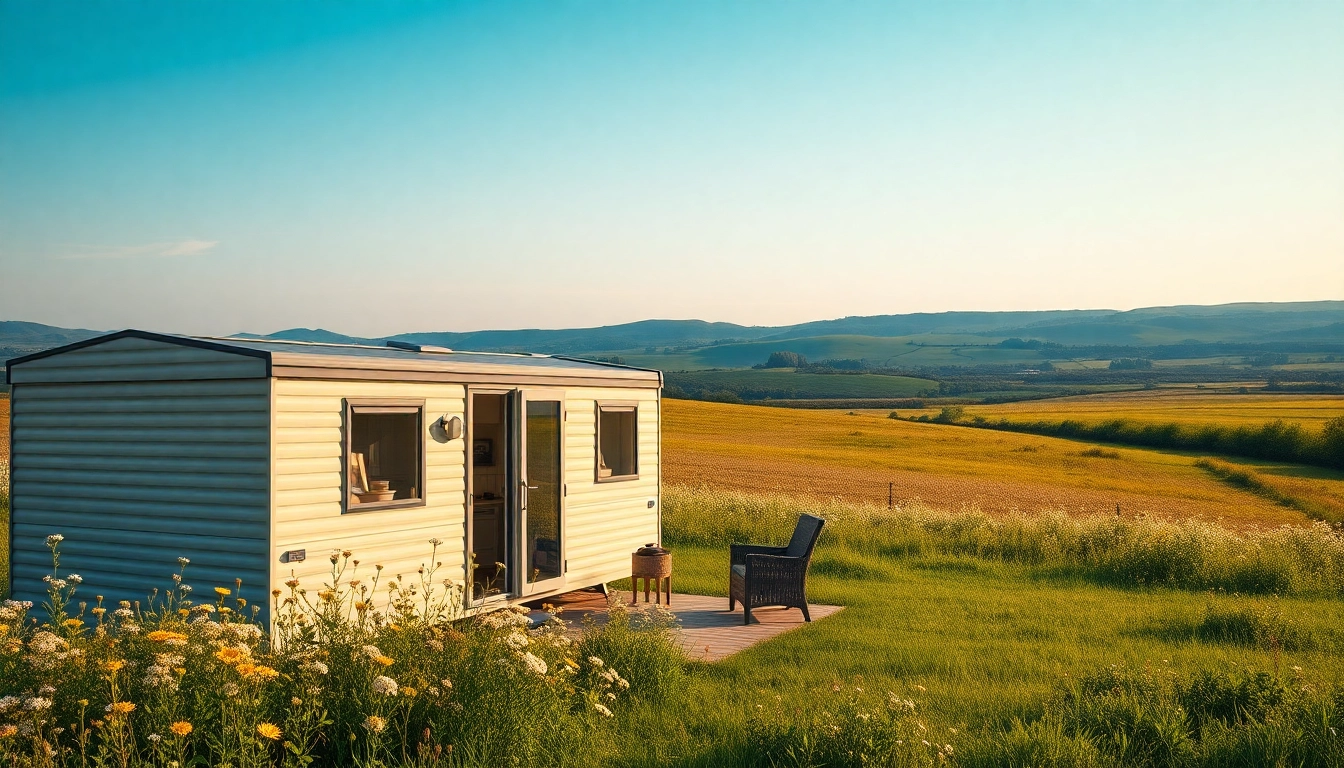 Static Caravans nestled in a serene countryside setting with inviting outdoor seating.