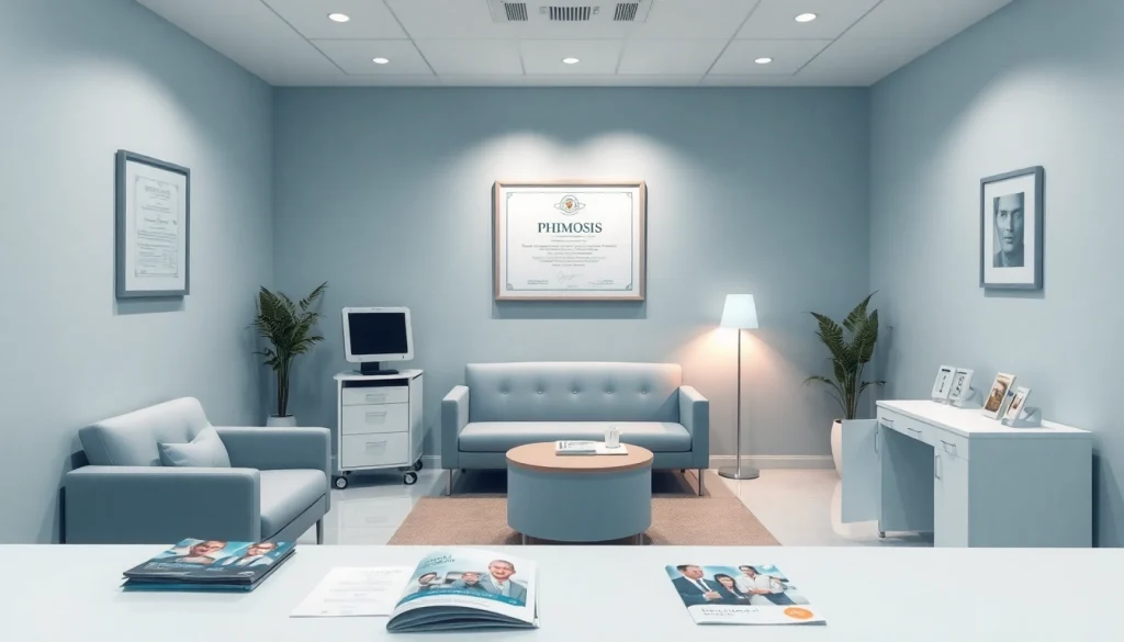 泌尿器科クリニックの診察室で、包茎クリニック　口コミ　評判に焦点を当て、専門性と快適さを示しています。
