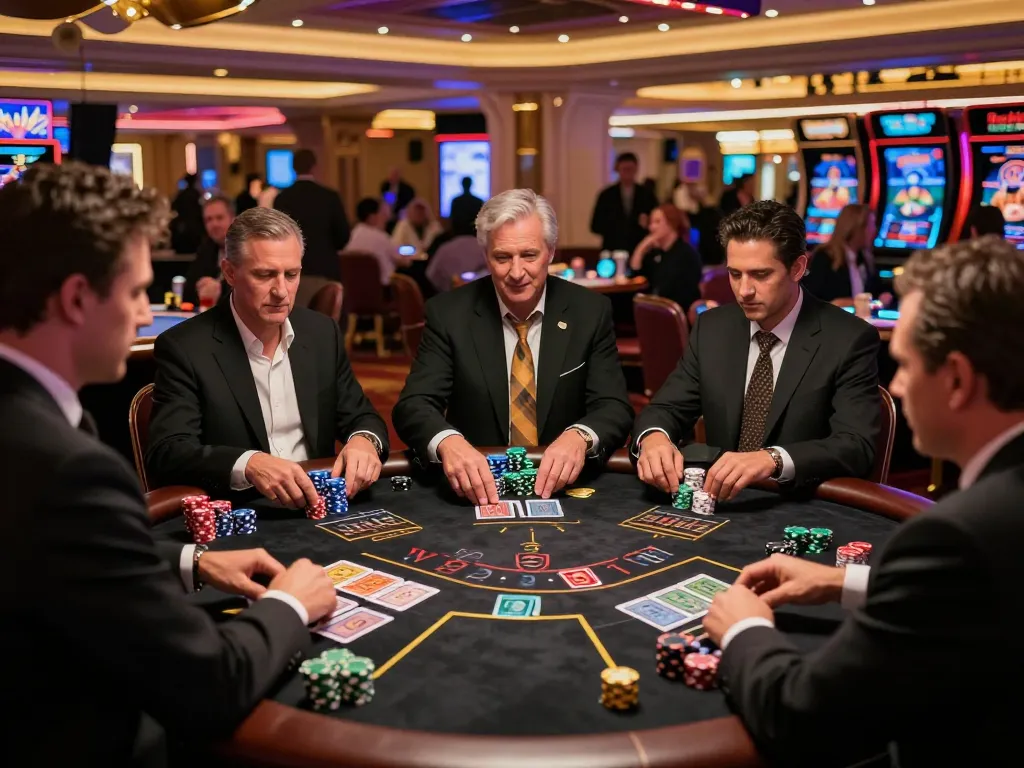 Players strategizing at a blackjack table while enjoying the vipwin experience in a Las Vegas casino.