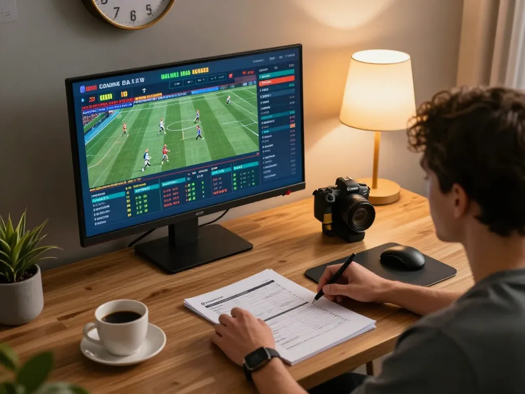 Engaging online sports betting session at home showcasing winstrike69 on desktop and notebook.