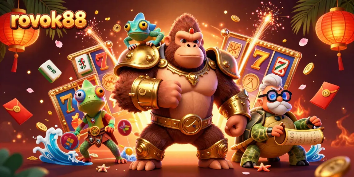 rokok88 captures thrilling slot adventures with vibrant characters and casino elements.
