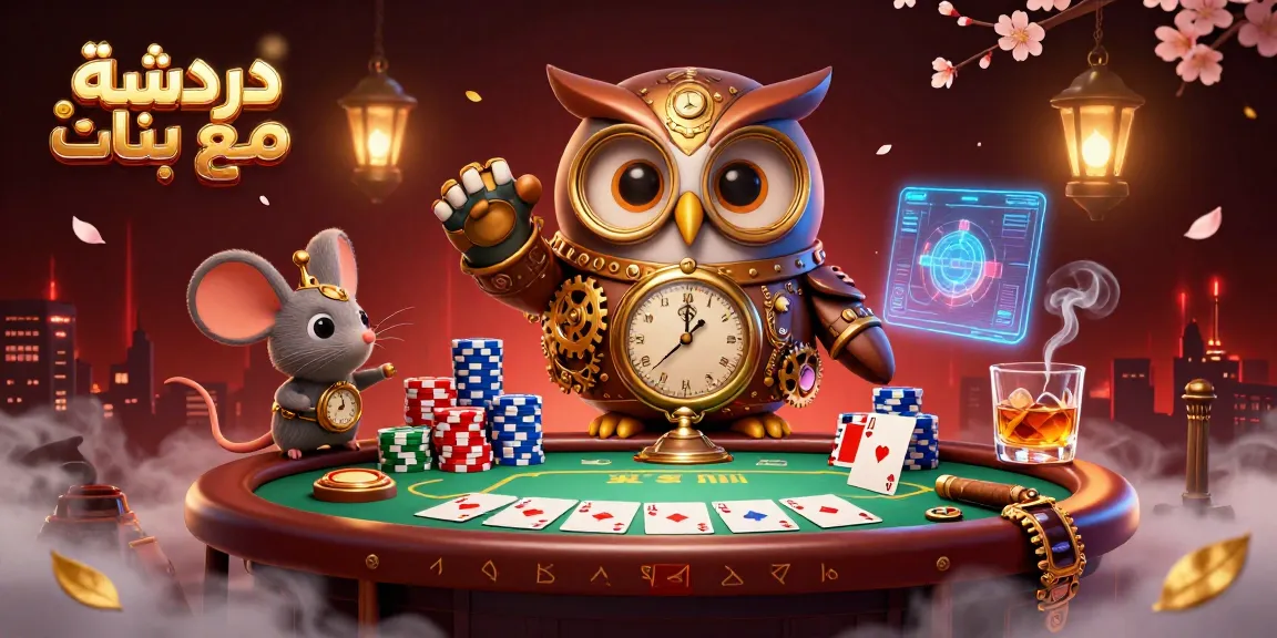 Engage in دردشة فيديو مع بنات with a dynamic 3D scene featuring a time-traveler owl and casino elements.
