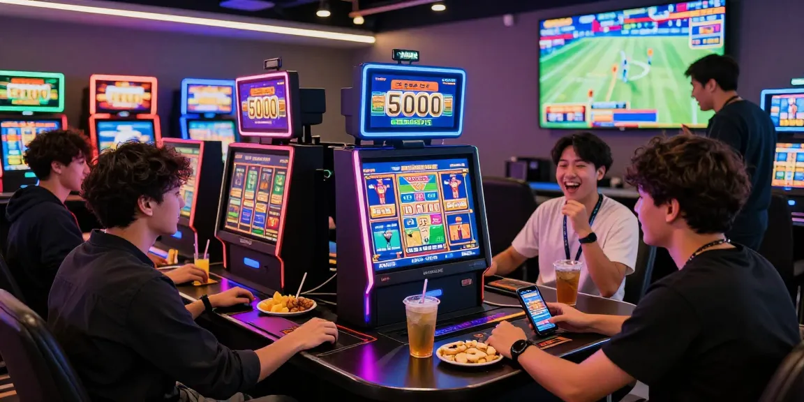 Engaging atmosphere of players enjoying slot depo 5000 games in a vibrant gaming lounge.