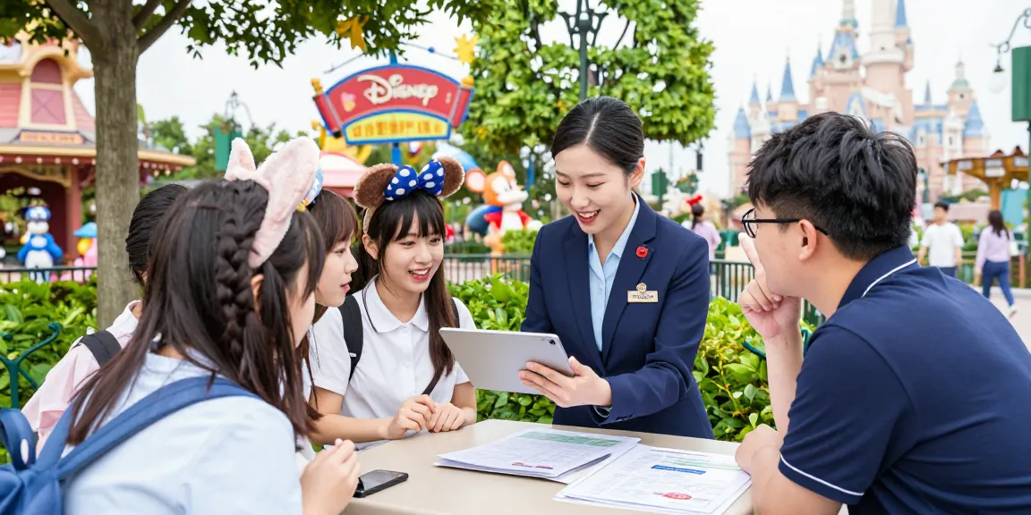 Engaging travel advisor using disney crm at Disney location with clients planning magical trips