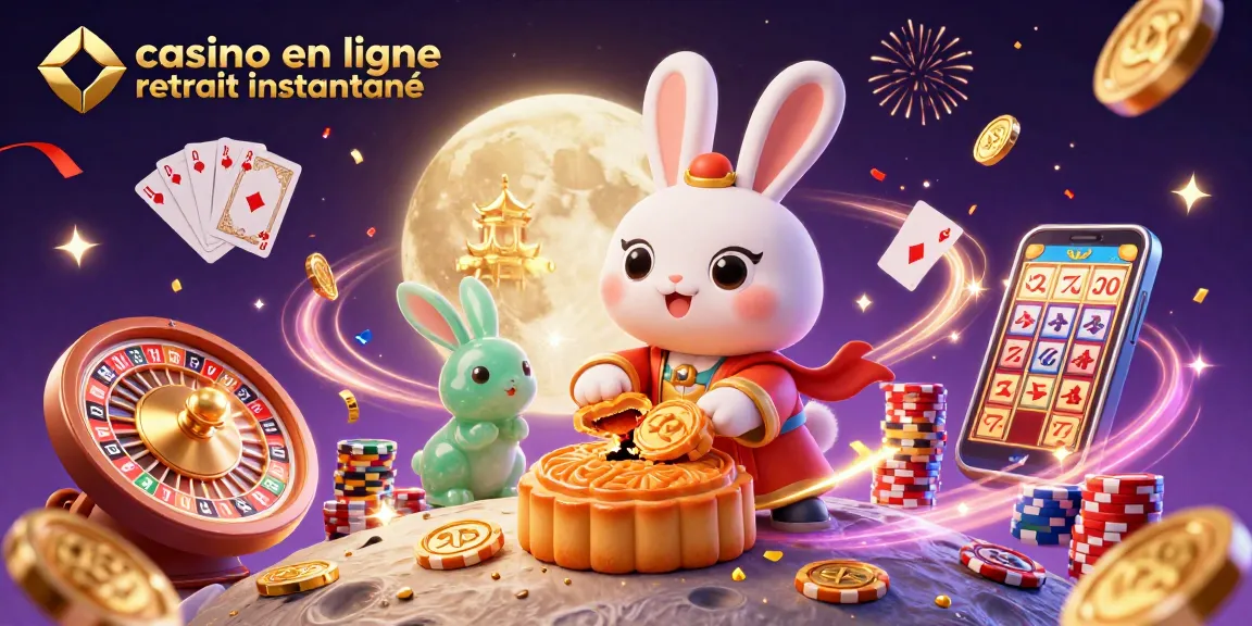 Profitez de gains rapides avec casino en ligne retrait instantané, illustré par un lapin lunaire thaïlandais.